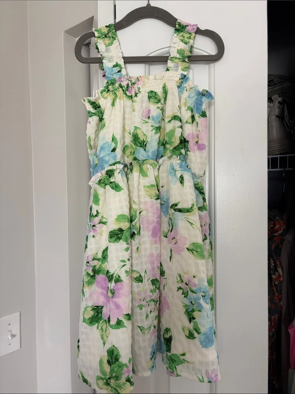 Old Navy Cream Floral Sundress with Pink, Blue & Green